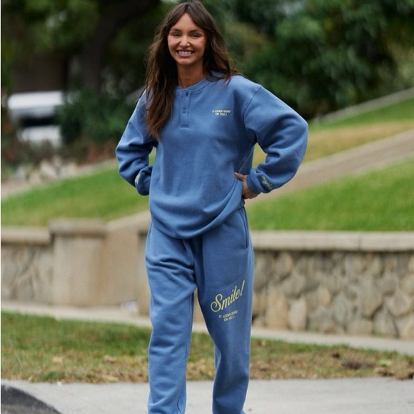 The Mayfair Group Blue Joggers with Yellow Text - Picture 1 of 4